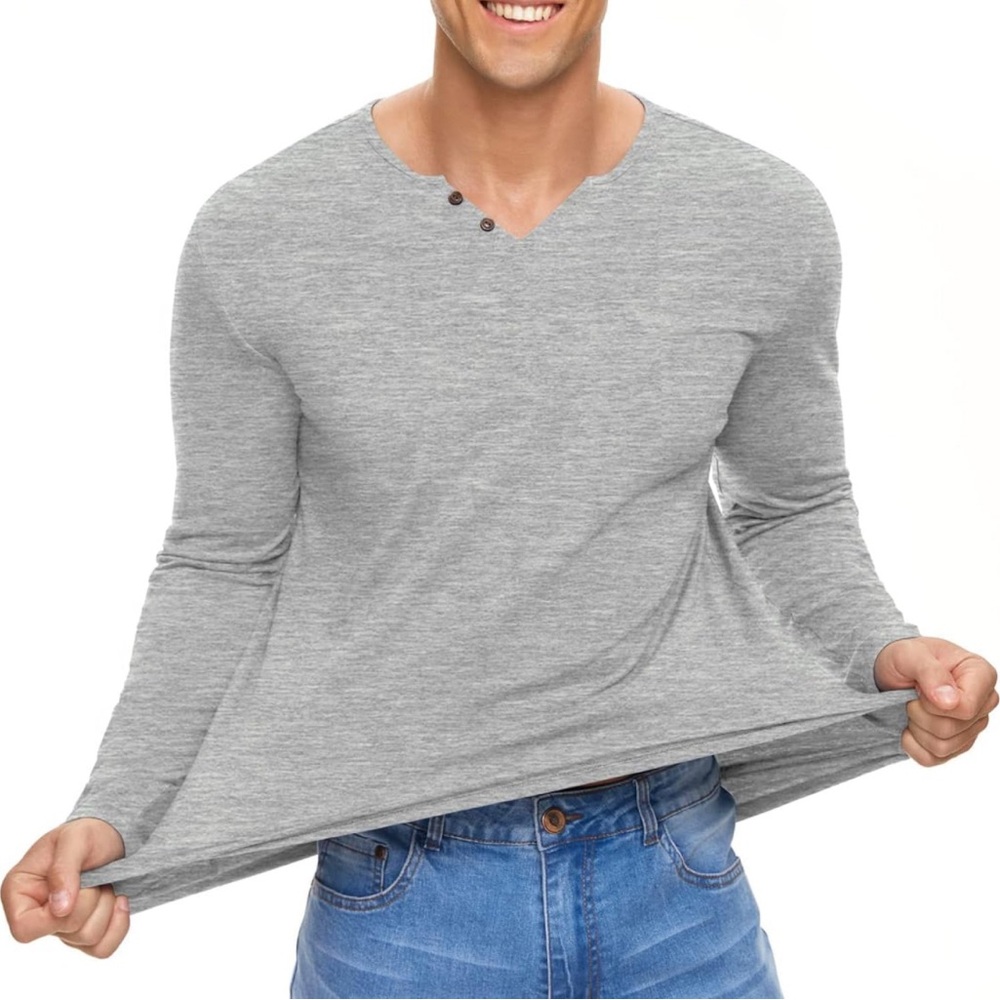M Men Casual Slim Fit Basic Long Sleeve Fashion T-shirt Summer Stretchy Cotton